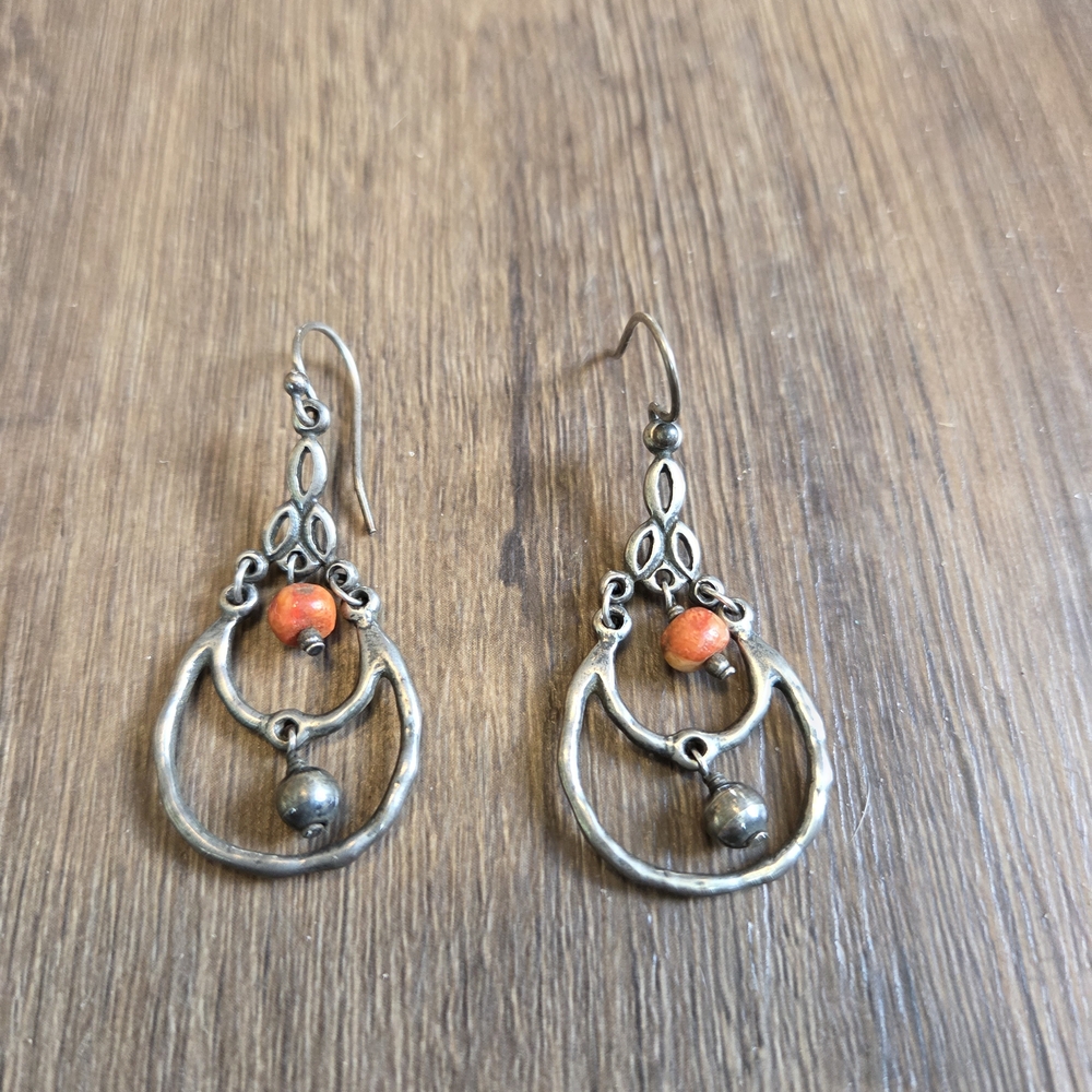 Silpada Silver and Coral Hoop Earrings